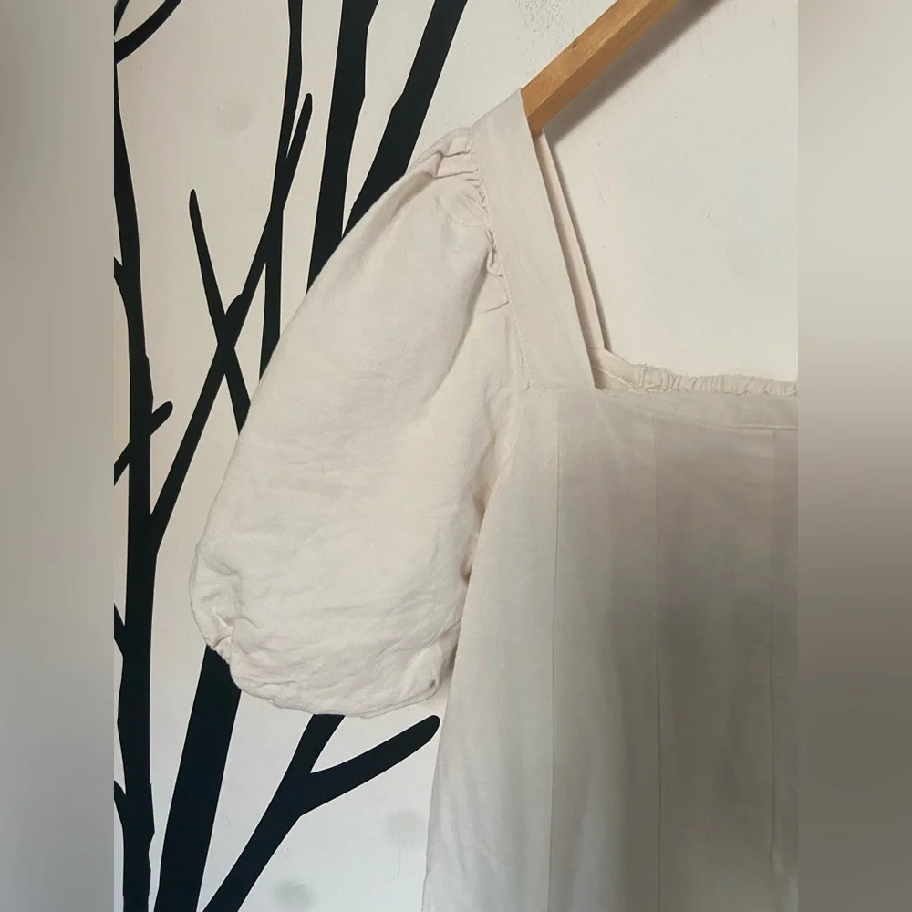 MNG Mango puff sleeve cotton long jumpsuit, cream viscose/cotton/linen blend - Picture 12 of 17